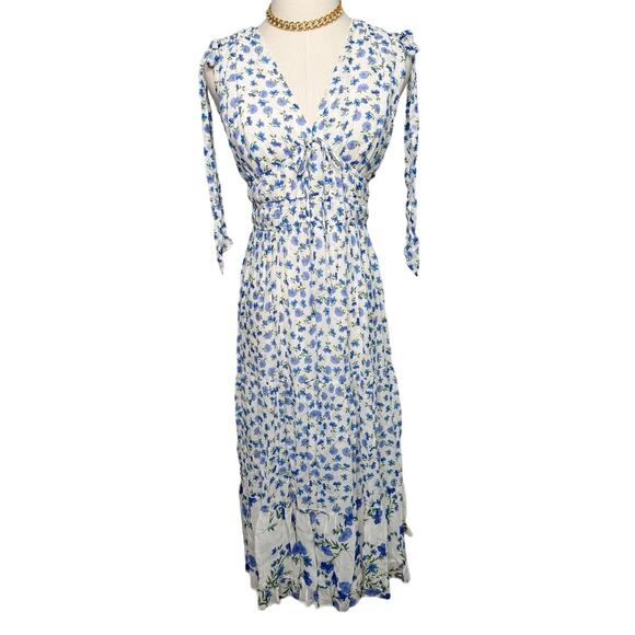 Shoshanna Helena Floral Tie Shoulder A-line Midi Dress size 4 optic white/purple - Picture 2 of 8